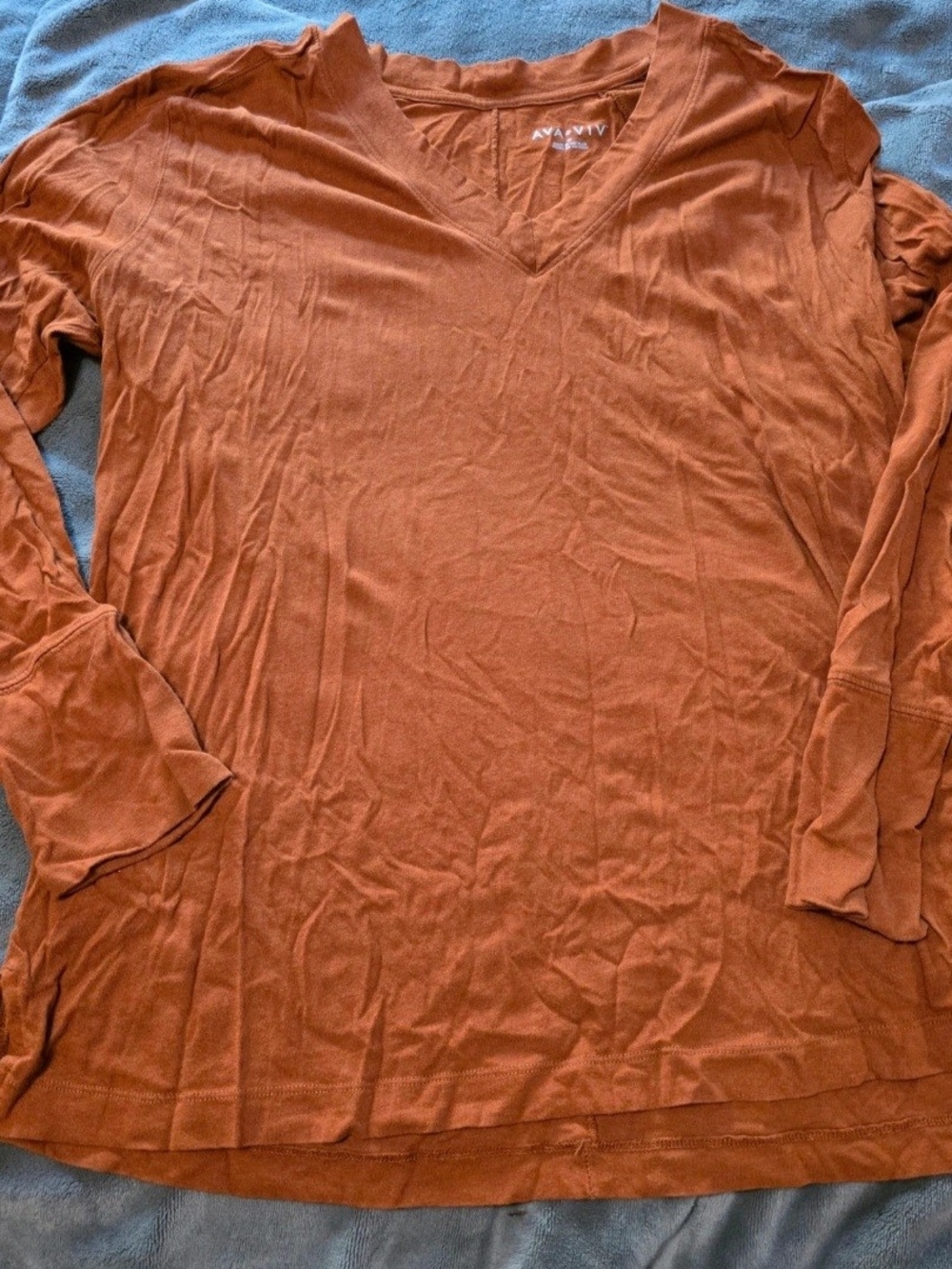 Ava & Viv Burnt Orange V-Neck Long Sleeve Top
